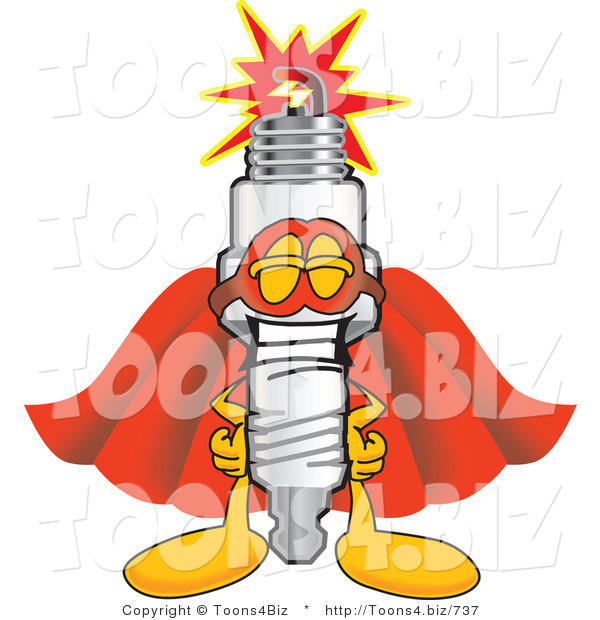 Vector Illustration of a Cartoon Spark Plug Mascot Dressed As a Super Hero