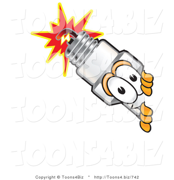 Vector Illustration of a Cartoon Spark Plug Mascot Peeking Around a Corner