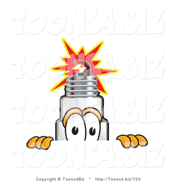 Vector Illustration of a Cartoon Spark Plug Mascot Peeking over a Surface