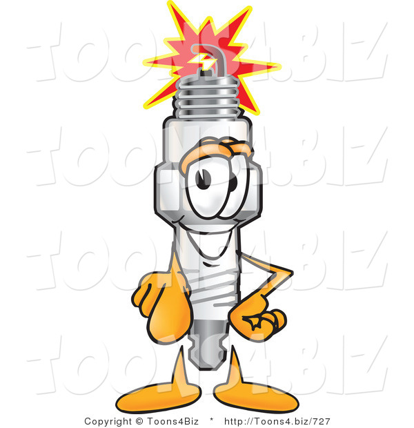 Vector Illustration of a Cartoon Spark Plug Mascot Pointing Outwards at the Viewer