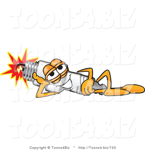 Vector Illustration of a Cartoon Spark Plug Mascot Resting and Lying on His Side