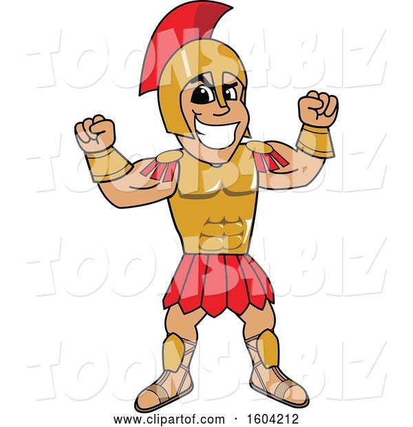Vector Illustration of a Cartoon Spartan Warrior Mascot Flexing His Muscles