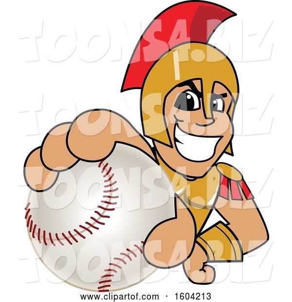Vector Illustration of a Cartoon Spartan Warrior Mascot Grabbing a Baseball