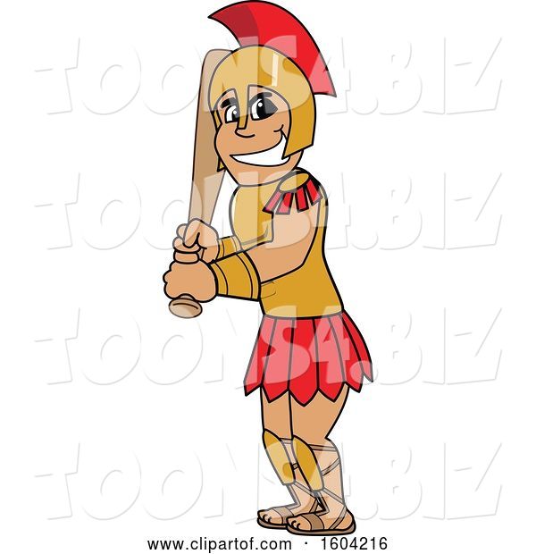 Vector Illustration of a Cartoon Spartan Warrior Mascot Holding a Baseball Bat