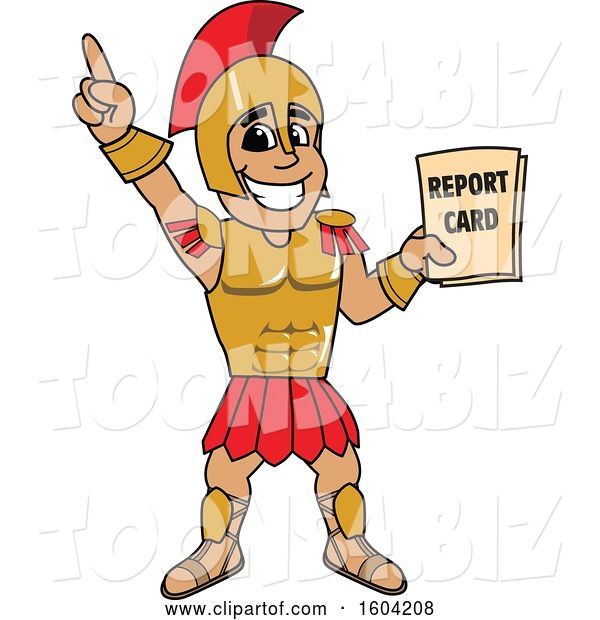 Vector Illustration of a Cartoon Spartan Warrior Mascot Holding a Report Card