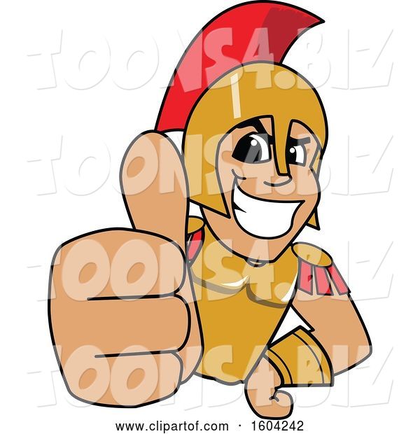 Vector Illustration of a Cartoon Spartan Warrior Mascot Holding a Thumb up