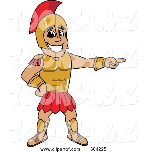 Vector Illustration of a Cartoon Spartan Warrior Mascot Pointing