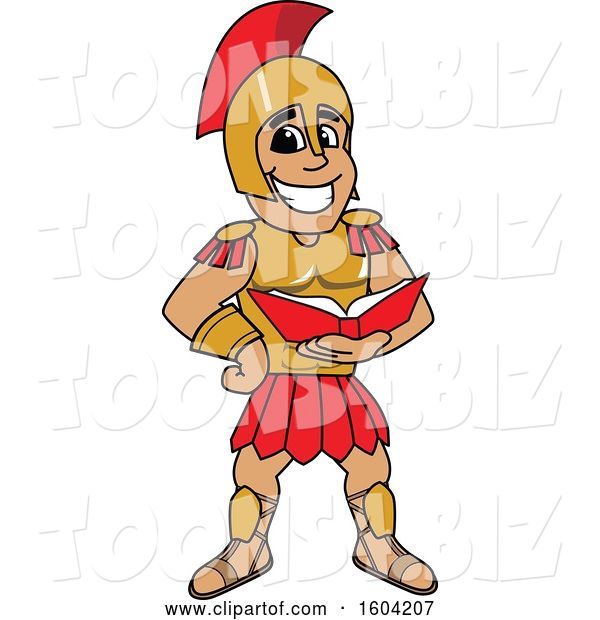 Vector Illustration of a Cartoon Spartan Warrior Mascot Reading a Book