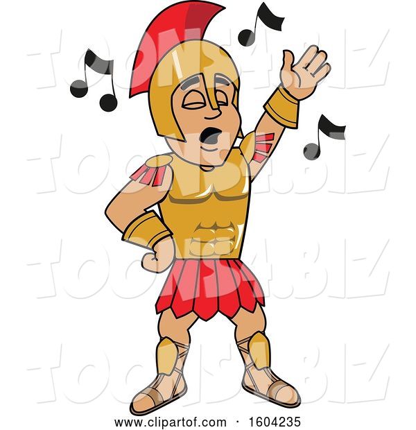 Vector Illustration of a Cartoon Spartan Warrior Mascot Singing