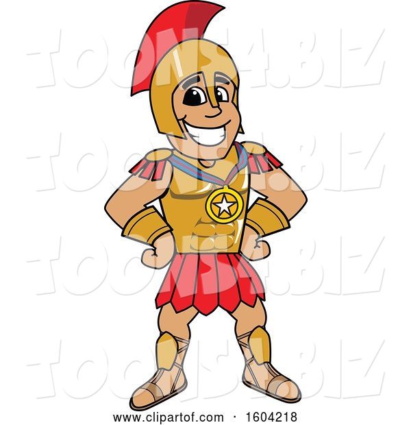 Vector Illustration of a Cartoon Spartan Warrior Mascot Wearing a Sports Medal