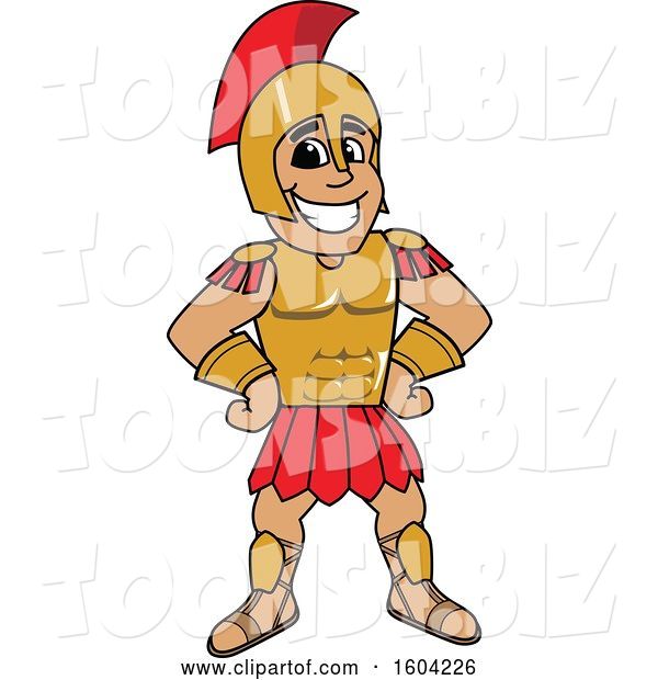 Vector Illustration of a Cartoon Spartan Warrior Mascot with Hands on His Hips