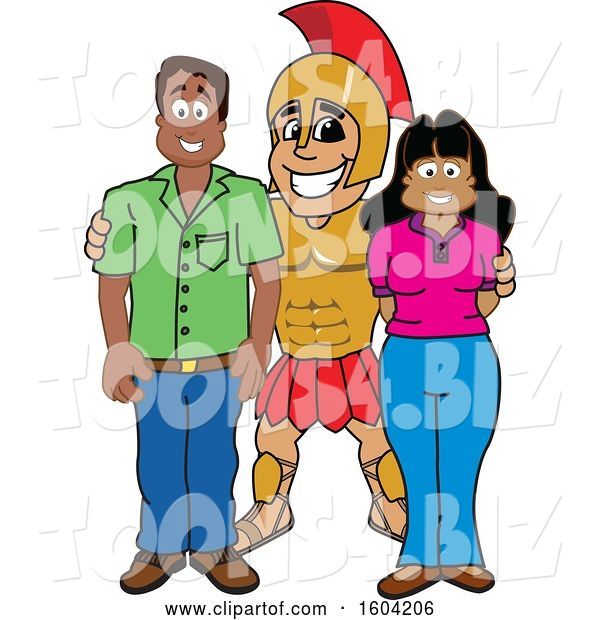 Vector Illustration of a Cartoon Spartan Warrior Mascot with Parents by