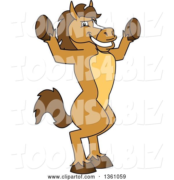 Vector Illustration of a Cartoon Stallion School Mascot Cheering