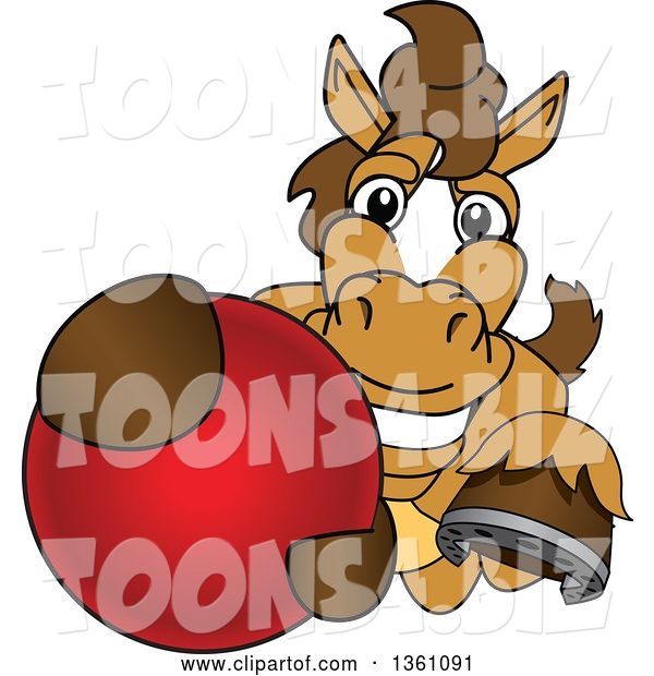 Vector Illustration of a Cartoon Stallion School Mascot Grabbing a Ball