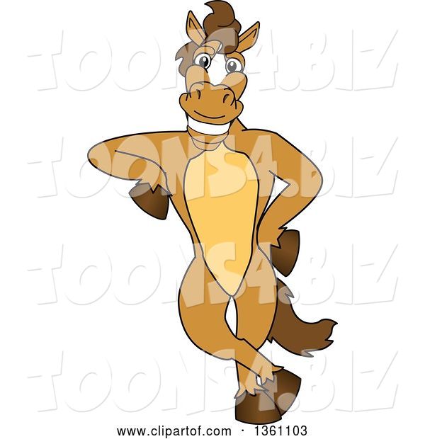 Vector Illustration of a Cartoon Stallion School Mascot Leaning