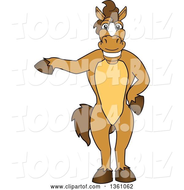 Vector Illustration of a Cartoon Stallion School Mascot Pointing