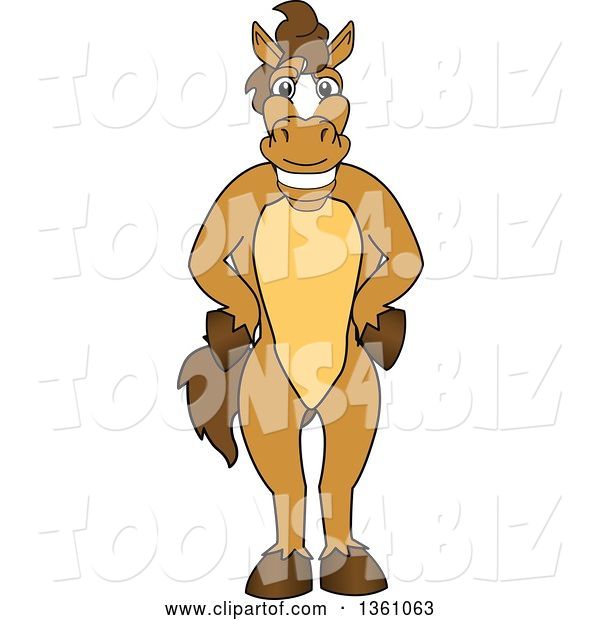Vector Illustration of a Cartoon Stallion School Mascot Standing with His Hooves on His Hips