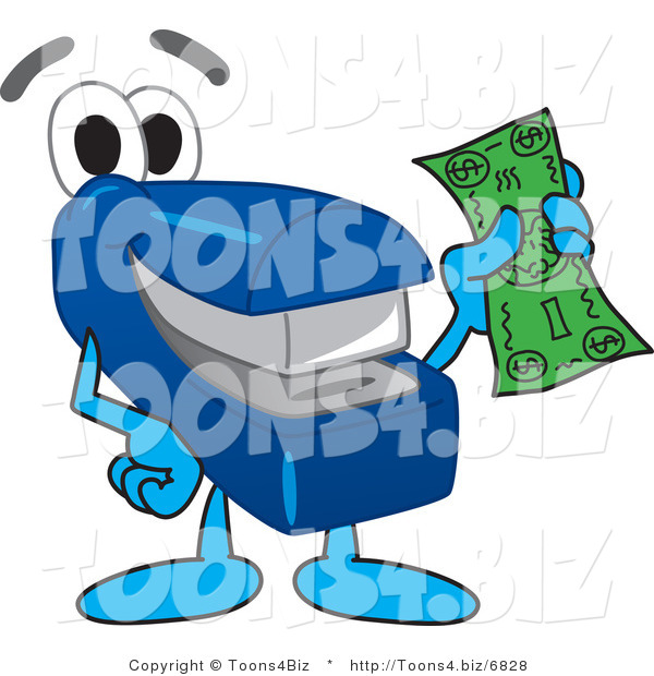 Vector Illustration of a Cartoon Stapler Mascot Holding Cash