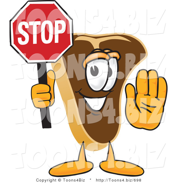 Vector Illustration of a Cartoon Steak Mascot Holding a Stop Sign