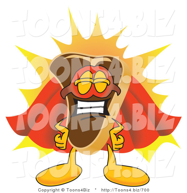 Vector Illustration of a Cartoon Steak Mascot in a Super Hero Cape and Mask