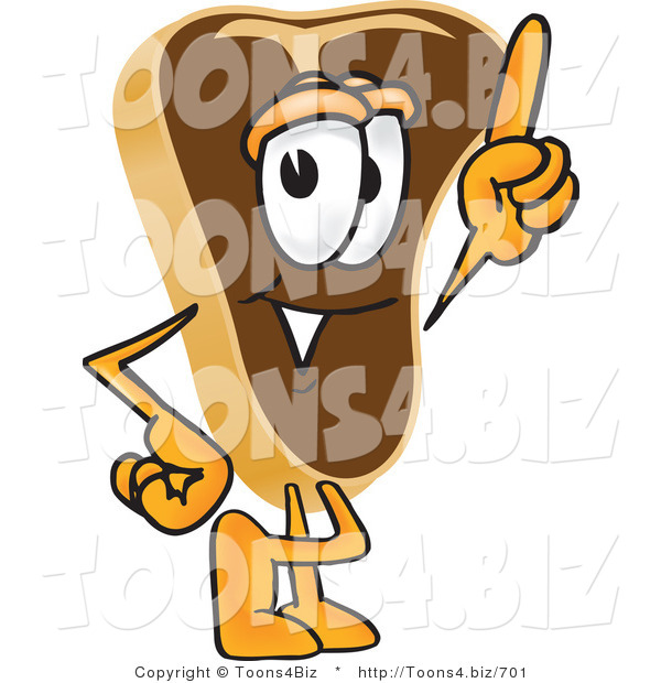 Vector Illustration of a Cartoon Steak Mascot Pointing Upwards