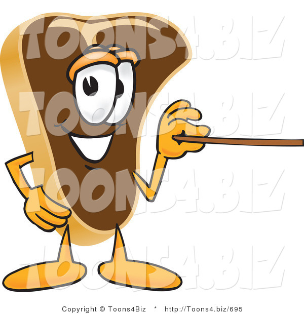 Vector Illustration of a Cartoon Steak Mascot Using a Pointer Stick