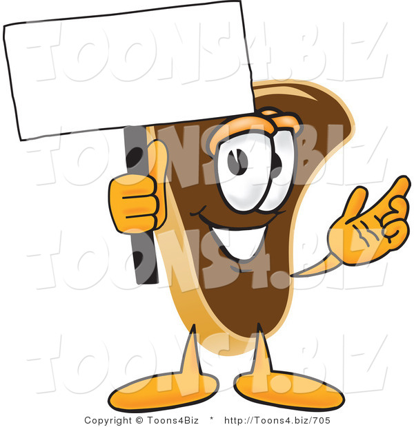 Vector Illustration of a Cartoon Steak Mascot Waving a Blank White Advertising Sign