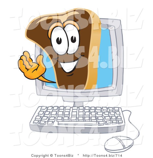 Vector Illustration of a Cartoon Steak Mascot Waving from Inside a Computer Screen