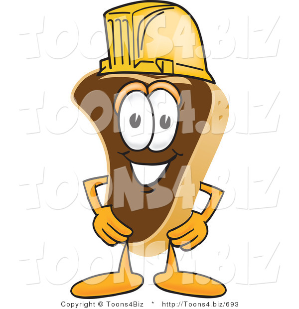 Vector Illustration of a Cartoon Steak Mascot Wearing a Yellow Hardhat