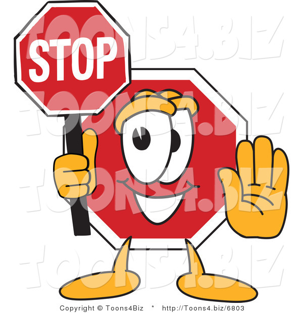 Vector Illustration of a Cartoon Stop Sign Mascot Holding a Sign