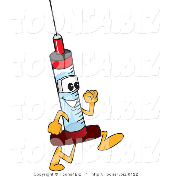 Vector Illustration of a Cartoon Syringe Mascot Running