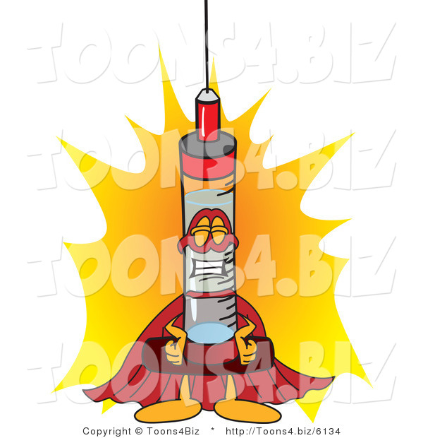 Vector Illustration of a Cartoon Syringe Mascot Super Hero