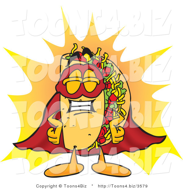 Vector Illustration of a Cartoon Taco Mascot Dressed As a Super Hero