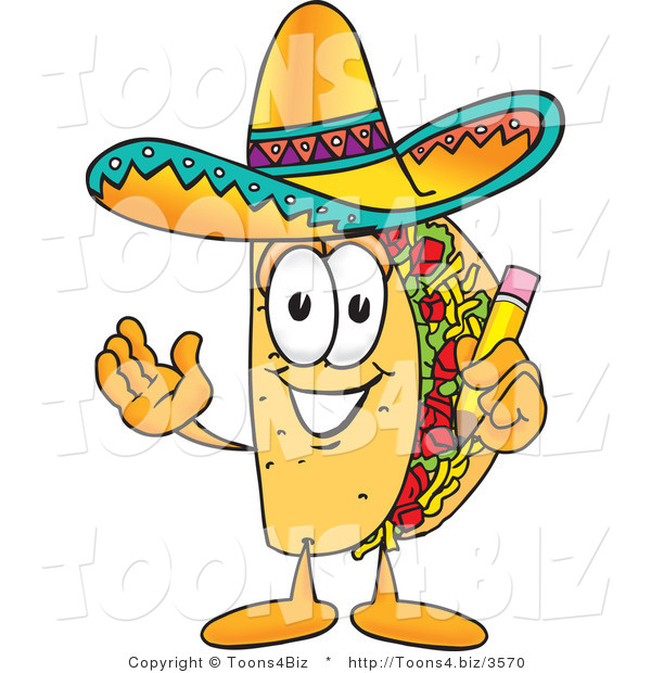 Vector Illustration of a Cartoon Taco Mascot Holding a Pencil