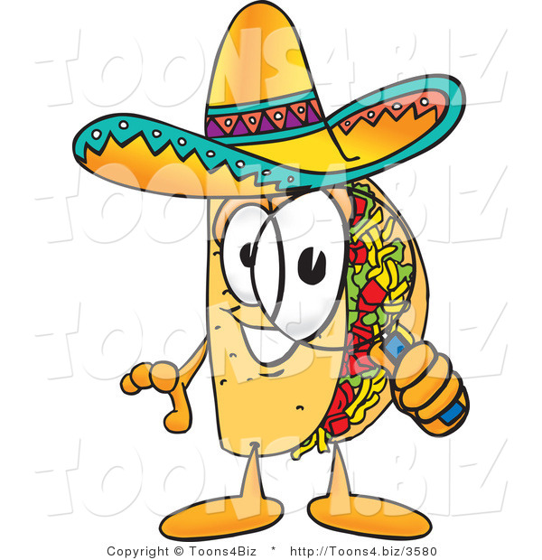 Vector Illustration of a Cartoon Taco Mascot Looking Through a Magnifying Glass