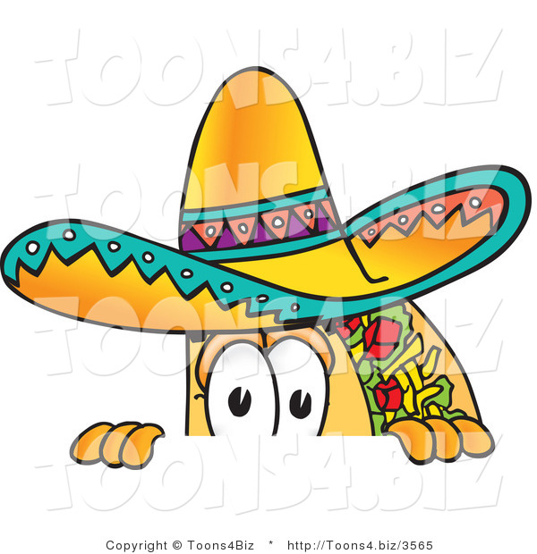 Vector Illustration of a Cartoon Taco Mascot Peeking over a Surface