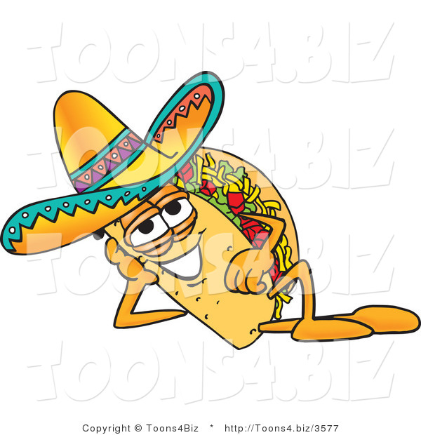 Vector Illustration of a Cartoon Taco Mascot Resting His Head on His Hand