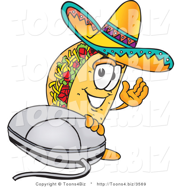 Vector Illustration of a Cartoon Taco Mascot with a Computer Mouse