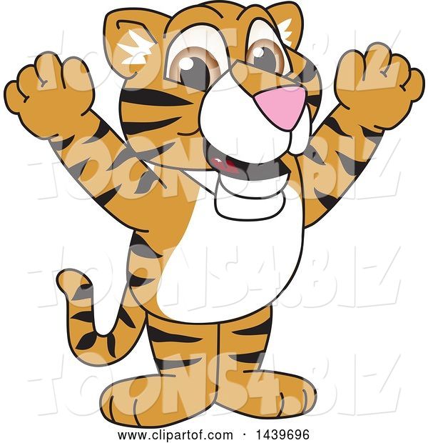 Vector Illustration of a Cartoon Tiger Cub Mascot Cheering