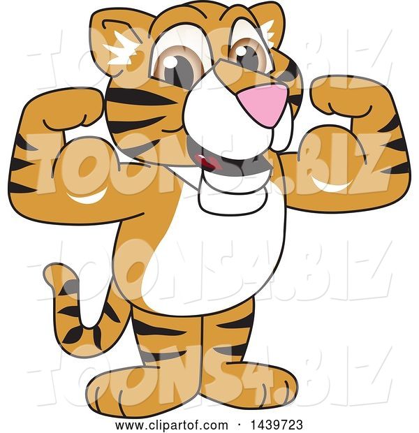 Vector Illustration of a Cartoon Tiger Cub Mascot Flexing