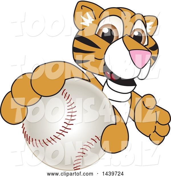 Vector Illustration of a Cartoon Tiger Cub Mascot Grabbing a Baseball