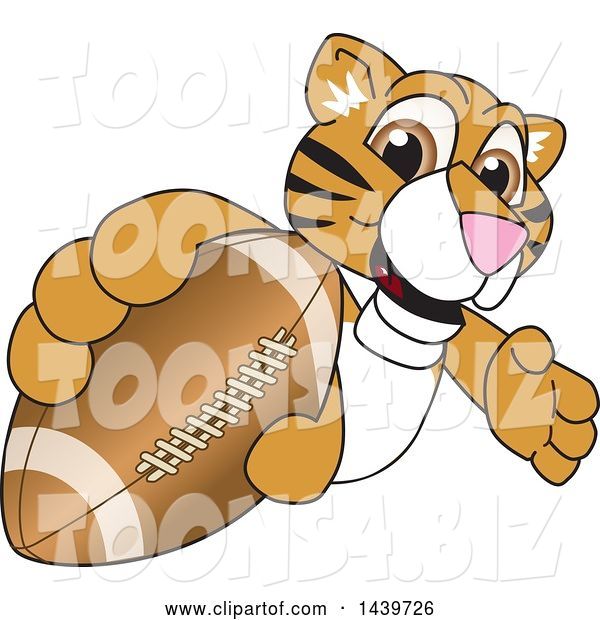 Vector Illustration of a Cartoon Tiger Cub Mascot Grabbing a Football