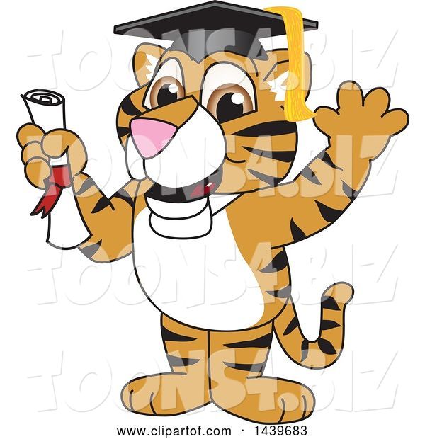 Vector Illustration of a Cartoon Tiger Cub Mascot Graduate