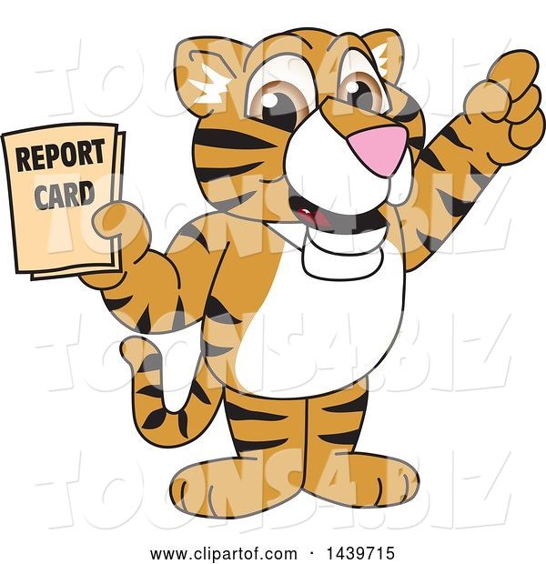 Vector Illustration of a Cartoon Tiger Cub Mascot Holding a Report Card
