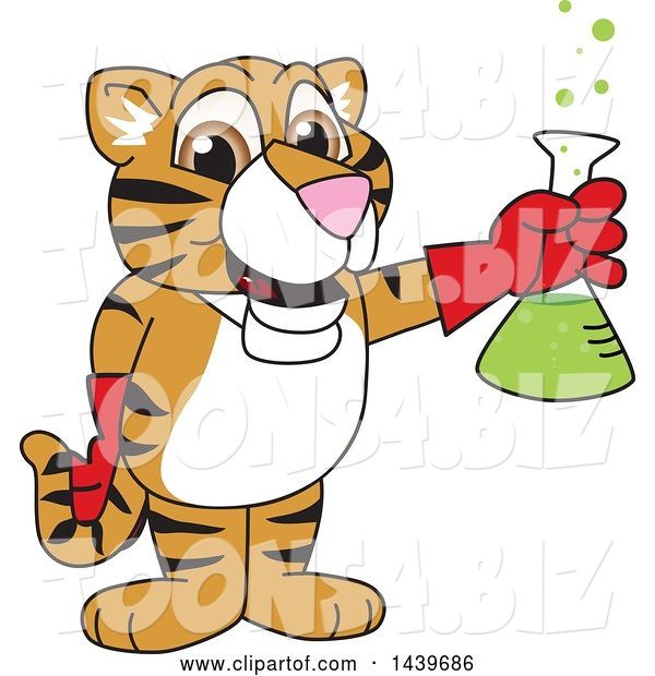 Vector Illustration of a Cartoon Tiger Cub Mascot Holding a Science Flask