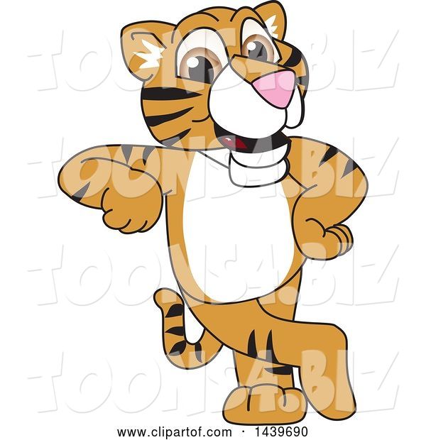 Vector Illustration of a Cartoon Tiger Cub Mascot Leaning