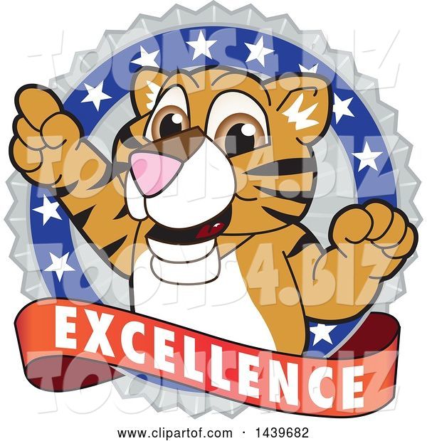 Vector Illustration of a Cartoon Tiger Cub Mascot on an Excellence Badge
