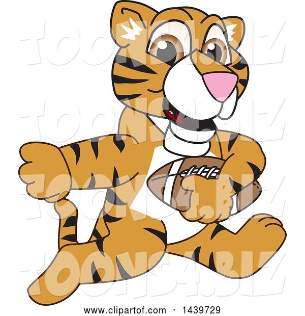 Vector Illustration of a Cartoon Tiger Cub Mascot Playing Football