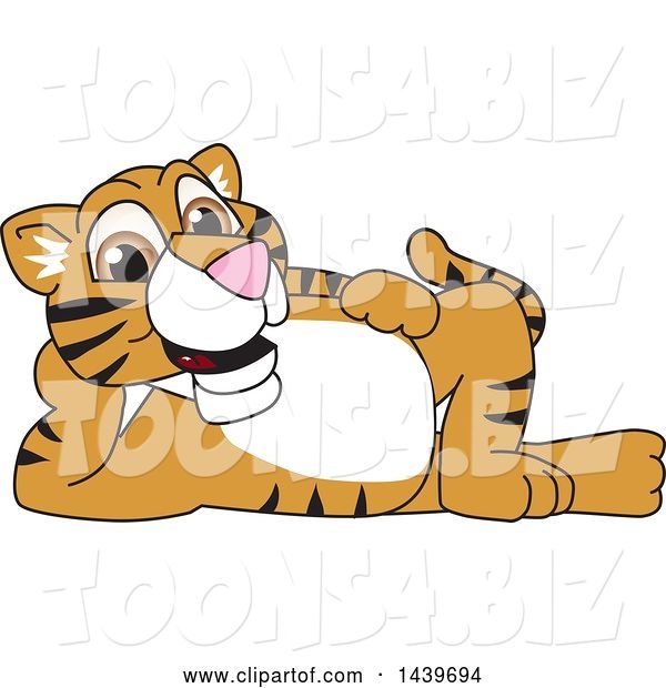Vector Illustration of a Cartoon Tiger Cub Mascot Relaxing