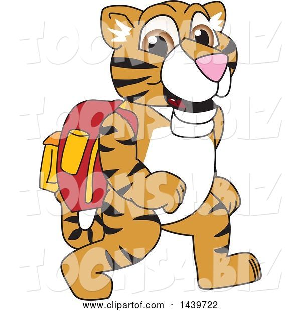 Vector Illustration of a Cartoon Tiger Cub Mascot Wearing a Backpack
